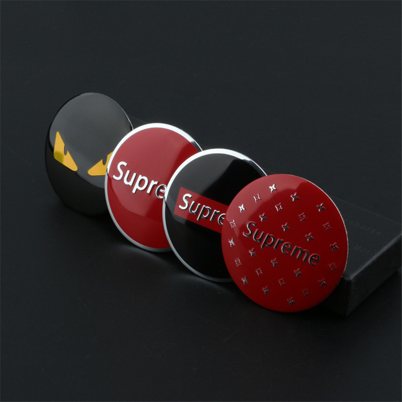 supremeホイールセンターキャップ シュプリーム ミリメートルアルミロゴ ステッカー ホイールセンターカバー カー用品 4枚セット