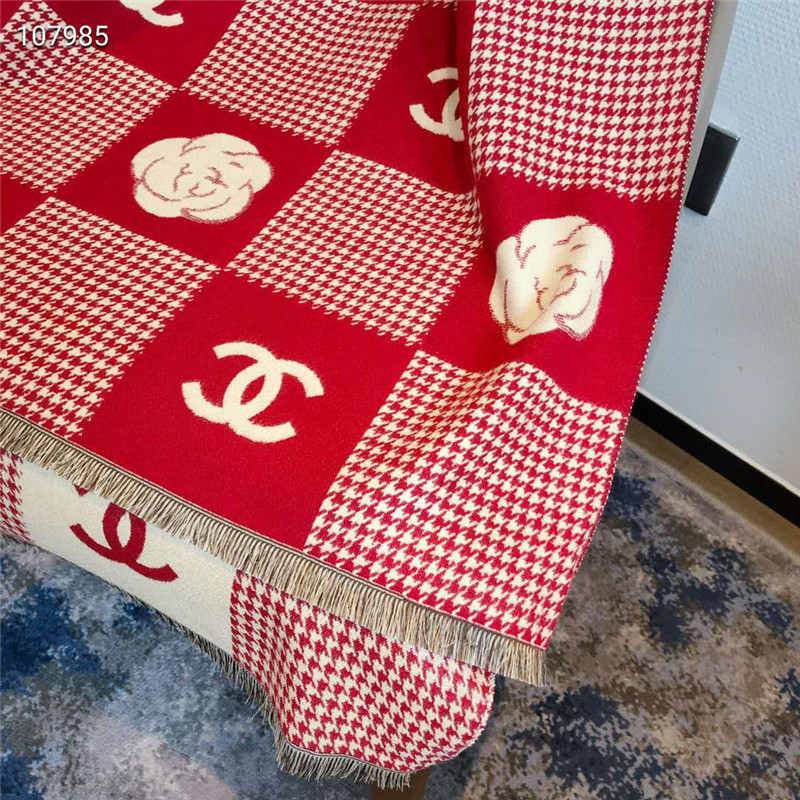 シャネル ストール chanel スカーフ 厚手 カメリア 千鳥柄