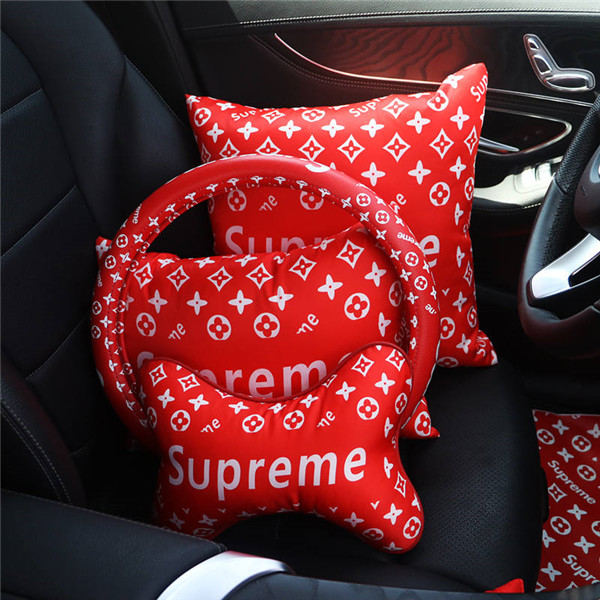 supreme&lLv ハンドルカバー シュプリーム ステアリングカバー 自動車 車用ネックパッド ルイヴィトン クッション lv カー用品 腰枕  抱き枕 低反発