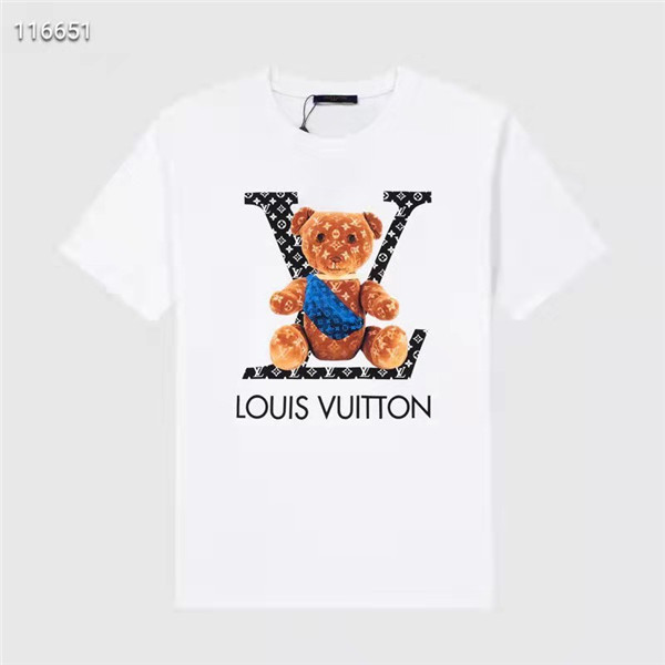 ルイヴィトン Tシャツ プリントロゴ 可愛い熊 半袖 t-shirt カジュアル 男女兼用