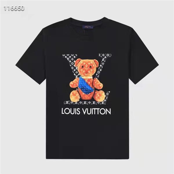 ルイヴィトン Tシャツ プリントロゴ 可愛い熊 半袖 t-shirt カジュアル 男女兼用