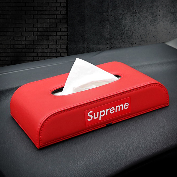 シュプリームティッシュケースsupreme ティッシュ箱　カーアクセサリー 車内用品レザー 車 ケース カバー シンプル